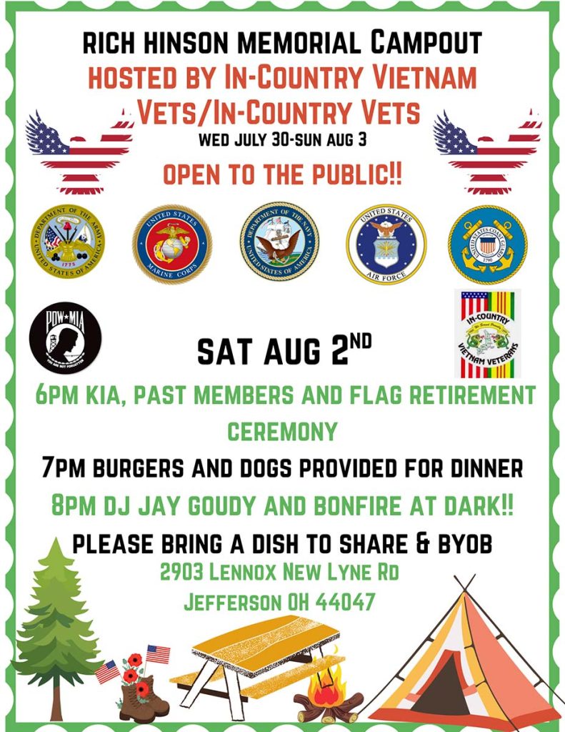 Rich Hinson Memorial Campout Flyer - In Country Veterans